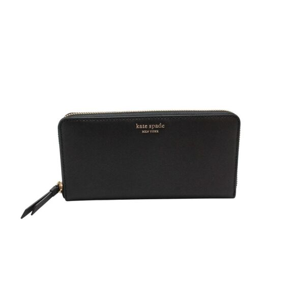 Kate Spade Cameron Saffiano Textured Black Leather Zipper Wallet Clutch Minimal - Picture 1 of 12